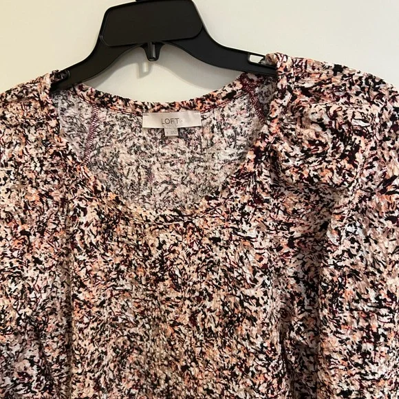 Loft Smocked Cuff Top Textured Balloon Sleeve Blouse - Picture 4 of 6